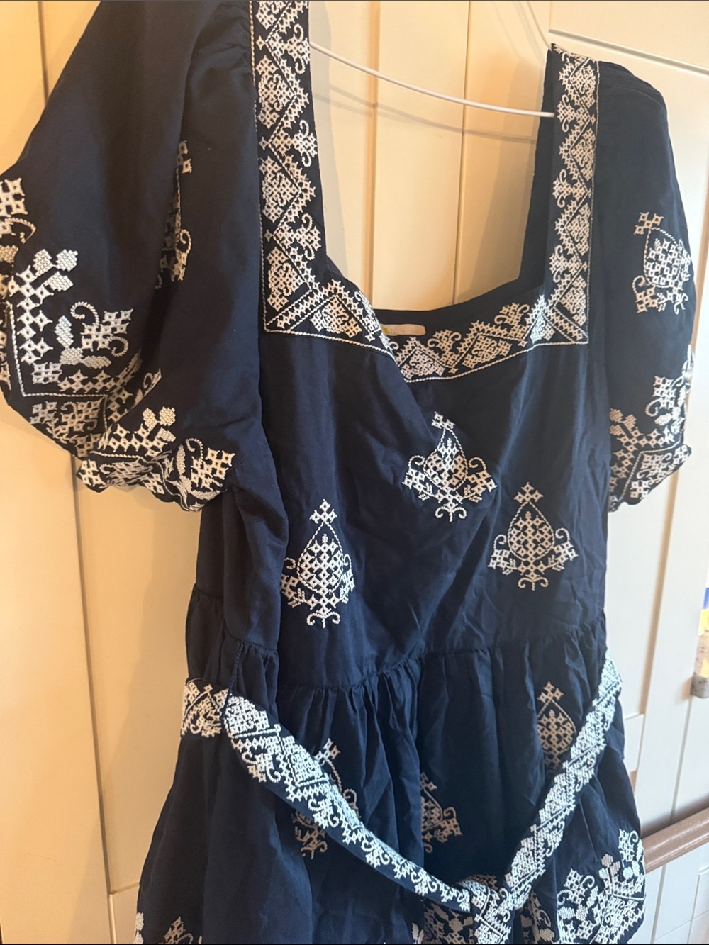 Navy Boden Embroidered Tiered Puff-Sleeve Dress - Picture 10 of 10